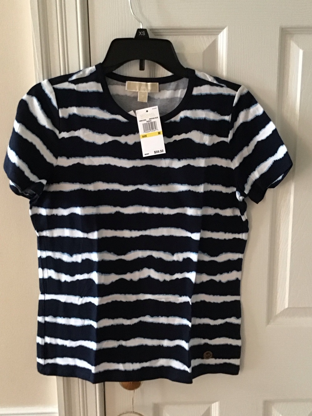 Michael Kors Navy and White Short Sleeve Stripe Tee